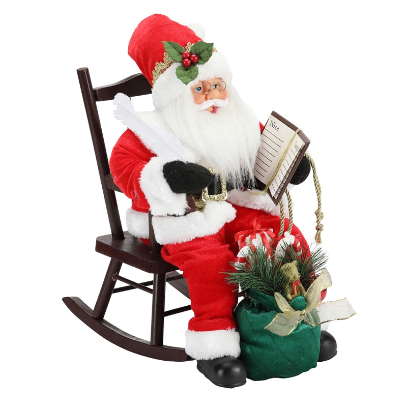 45cm Santa Claus Sitting pe scaun Scrierea și citirea cărților de decorare Figurină Colecția Fabric de vacanță Festivalul personalizat