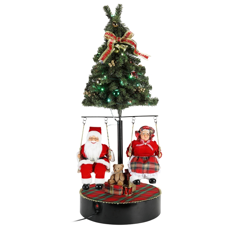 120cm Crăciun Rotiți copacul Santa Claus cu ornament muzical Festivalul de decorare Figurină de vacanță tradiționale